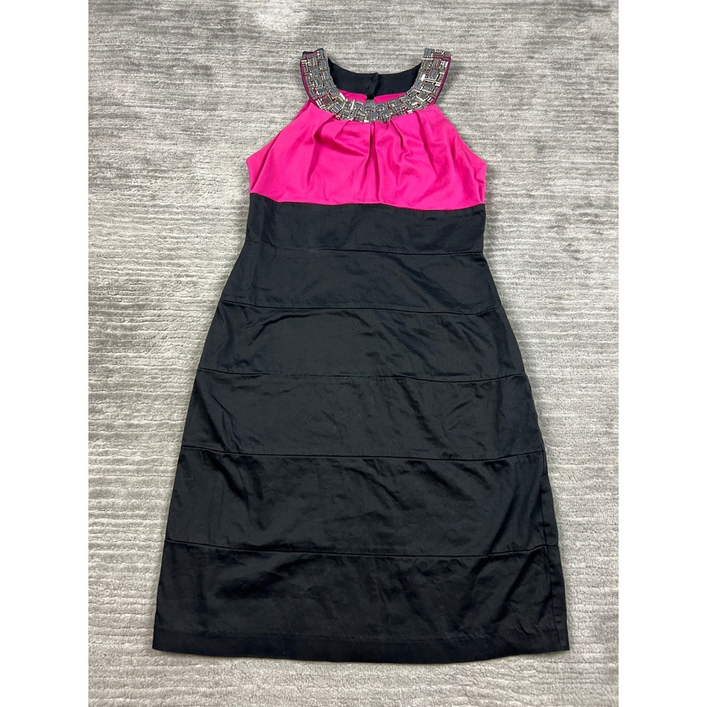 B. Darlin Dress Womens 7/8 Pink Black Halter Embellished Tiered Party 10Y7997